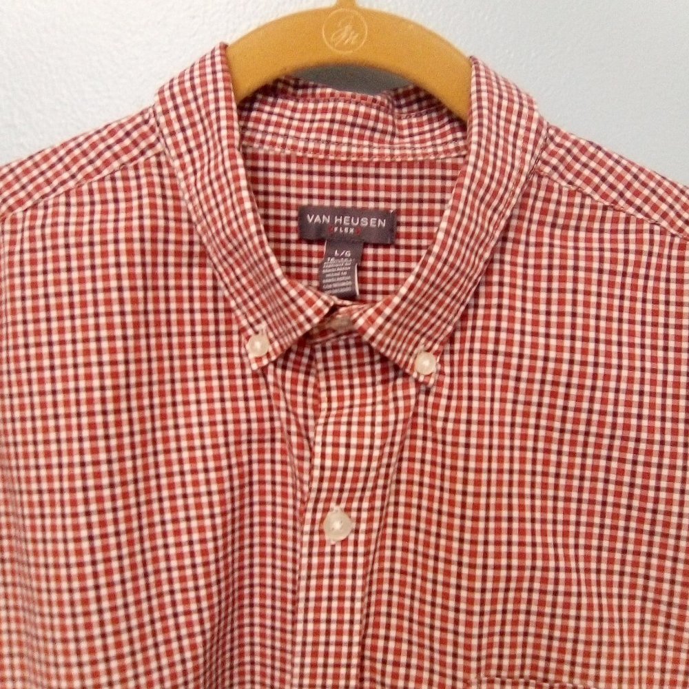 3/$25💦 VAN HEUSEN LG SHORT SLEEVE BUTTON DOWN RED - Picture 6 of 11